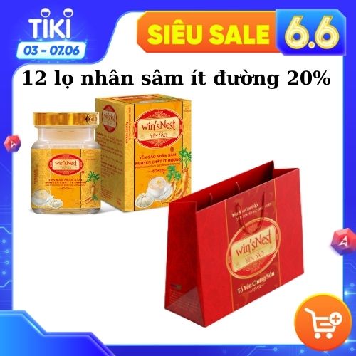 Combo 12 lọ Yến sào win'sNest Tổ yến chưng sẵn 20% nhân sâm ít đường (70ml/lọ)