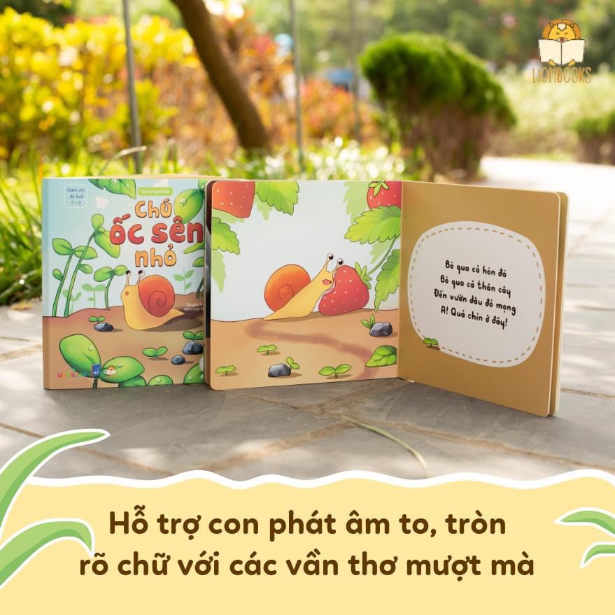 Sách bồi cứng CHÚ ỐC SÊN NHỎ - Sách thơ phát triển ngôn ngữ cho bé 0 - 3 tuổi, Tặng kèm tranh tô màu