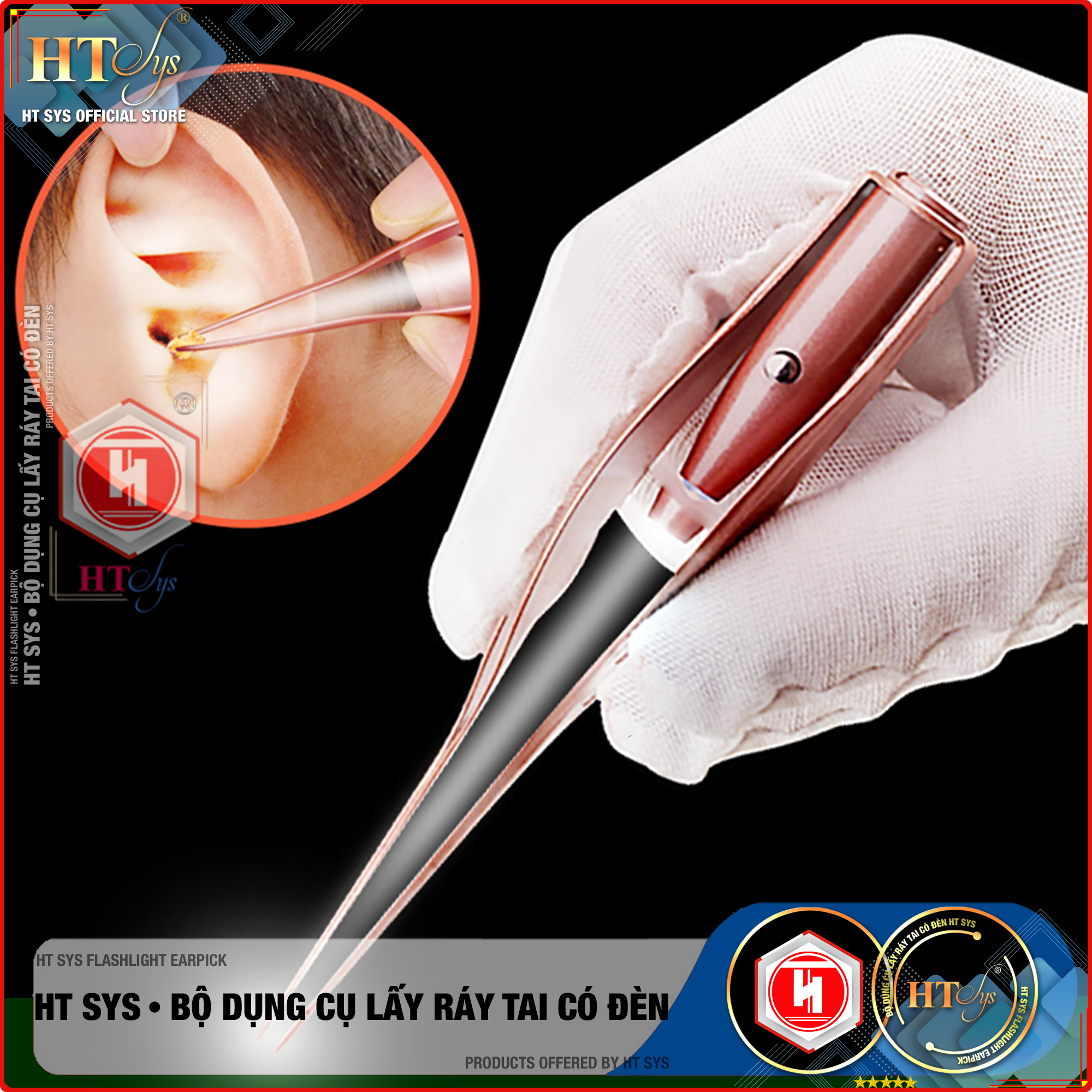 Bộ Dụng Cụ Lấy Ráy Tai - Ngoáy Tai HT SYS Flashlight Earpick  - Bộ Lấy Ráy Tai Tích Hợp Đèn Led Cao Cấp - An Toàn Và Tiện Lợi Cho Bé