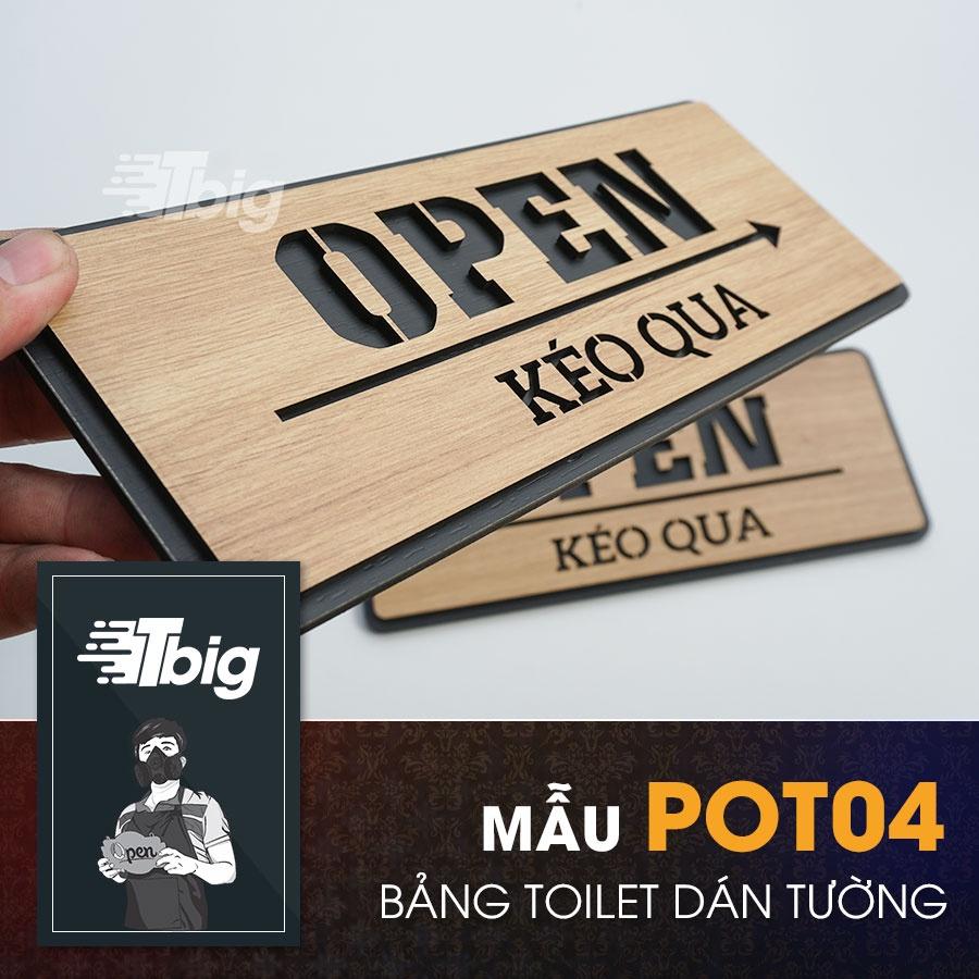 Bảng gỗ Open - Kéo qua chỉ hướng mở cửa loại dán cửa có sẵn keo 2 mặt