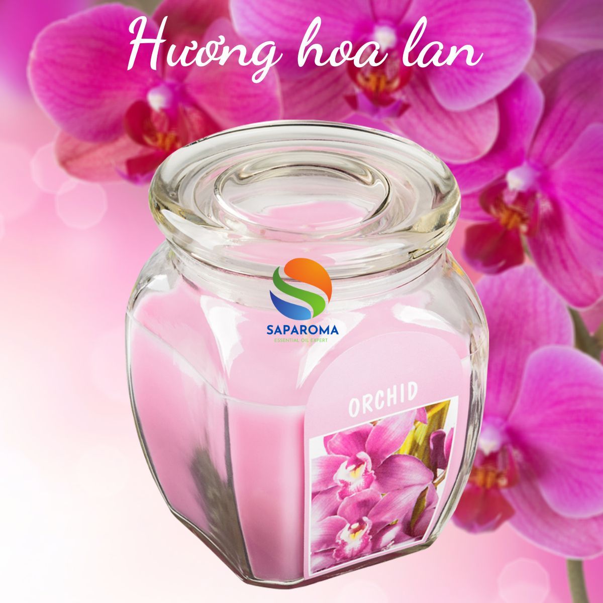 Hũ nến thơm tinh dầu Bolsius Orchid 305g QT024367 - hương hoa lan, nến trang trí, thơm phòng, thư giãn, Hỗ trợ khử mùi