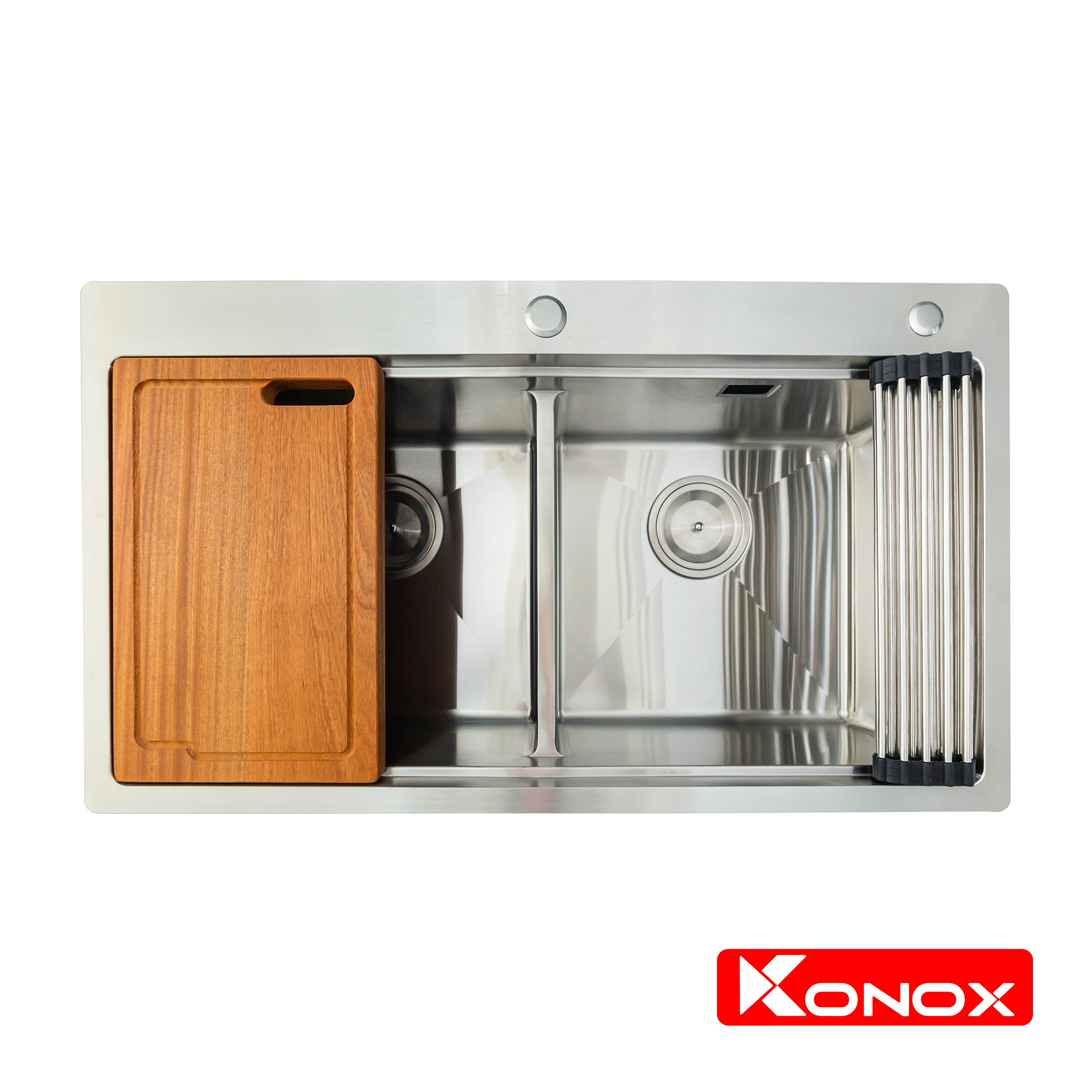 Chậu rửa bát Konox, Topmount Series, Model KN8850TD, Inox 304AISI tiêu chuẩn châu Âu, Hạ bậc tích hợp, 880x500x228(mm), Hàng chính hãng