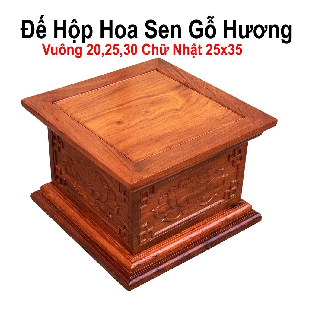 Đế vuông hoa sen,đôn chữ nhật trạm sen gỗ hương cao 18cm