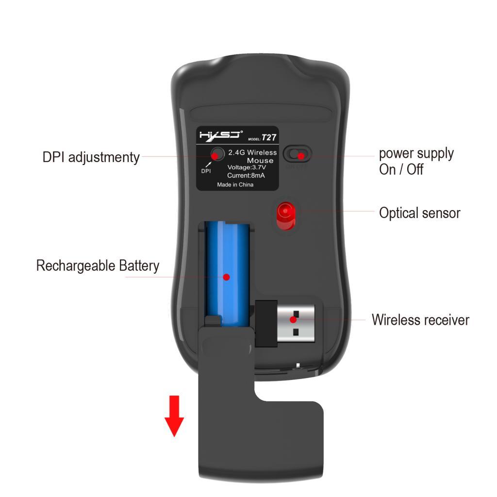 2.4G 1600DPI  Slim Wireless Optical Mouse w/ USB Receiver for PC