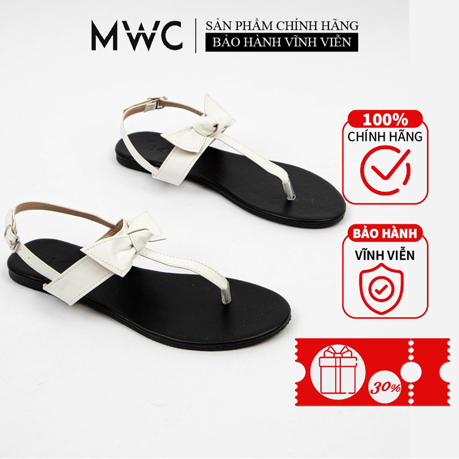 Giày Sandal Nữ MWC Đế Bệt Quai Kẹp Phối Nơ Xinh Xắn NASD- 2918