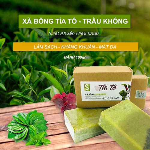 Bánh Xà bông Sinh Dược Tía tô 100 gram mùi hương nhu thơm nhẹ dễ chịu, kèm túi lưới tạo bọt