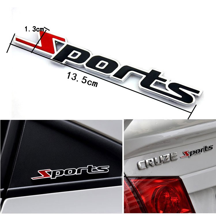 Logo SPORT kim loại chữ nổi trang trí ô tô xe máy