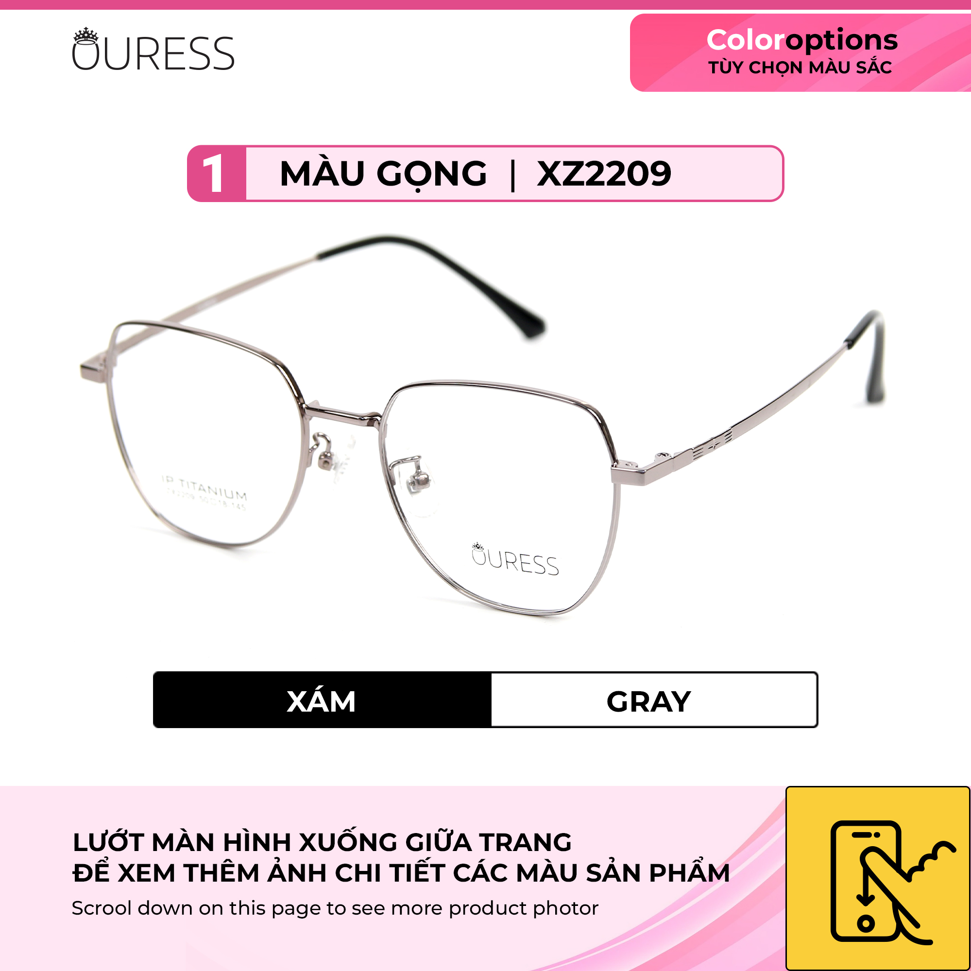 Gọng kính Titanium cao cấp thời trang nam nữ Ouress ZX2209