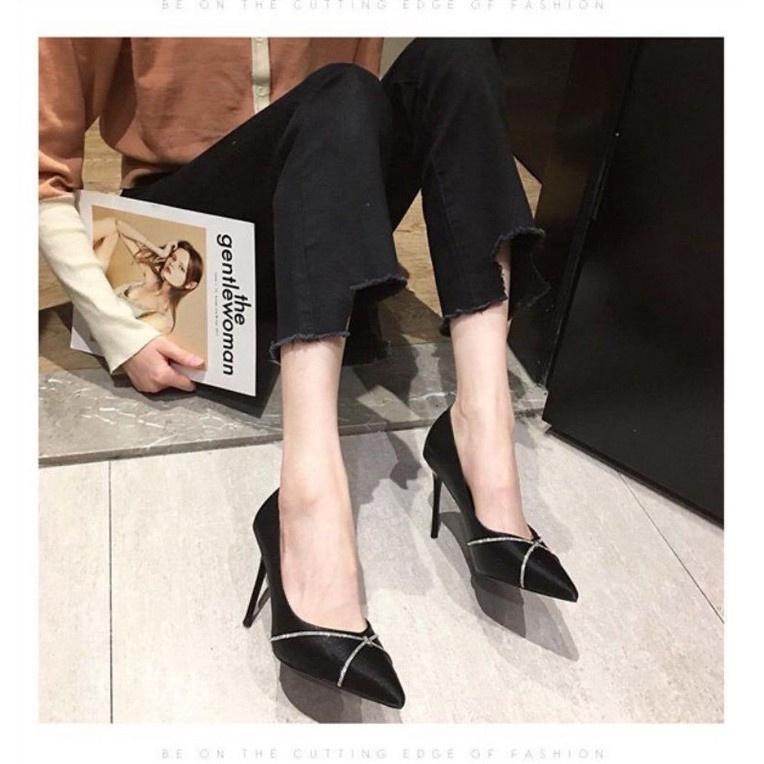 Giày Cao Gót 8 Phân Da Lì Quai Mảnh Viền Đá 73223_152704