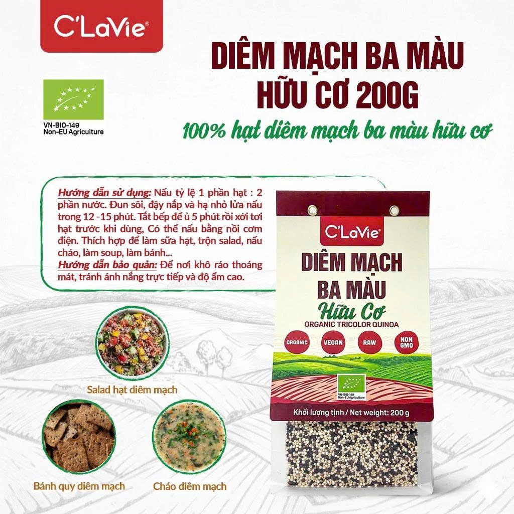 Hạt Diêm Mạch Ba Màu/ Trắng Hữu Cơ C'Lavie 200g - Nấu Ăn Dặm, Làm Sữa Hạt, Người Ăn Chay, Healthy, Eatclean Bổ Sung Dinh Dưỡng