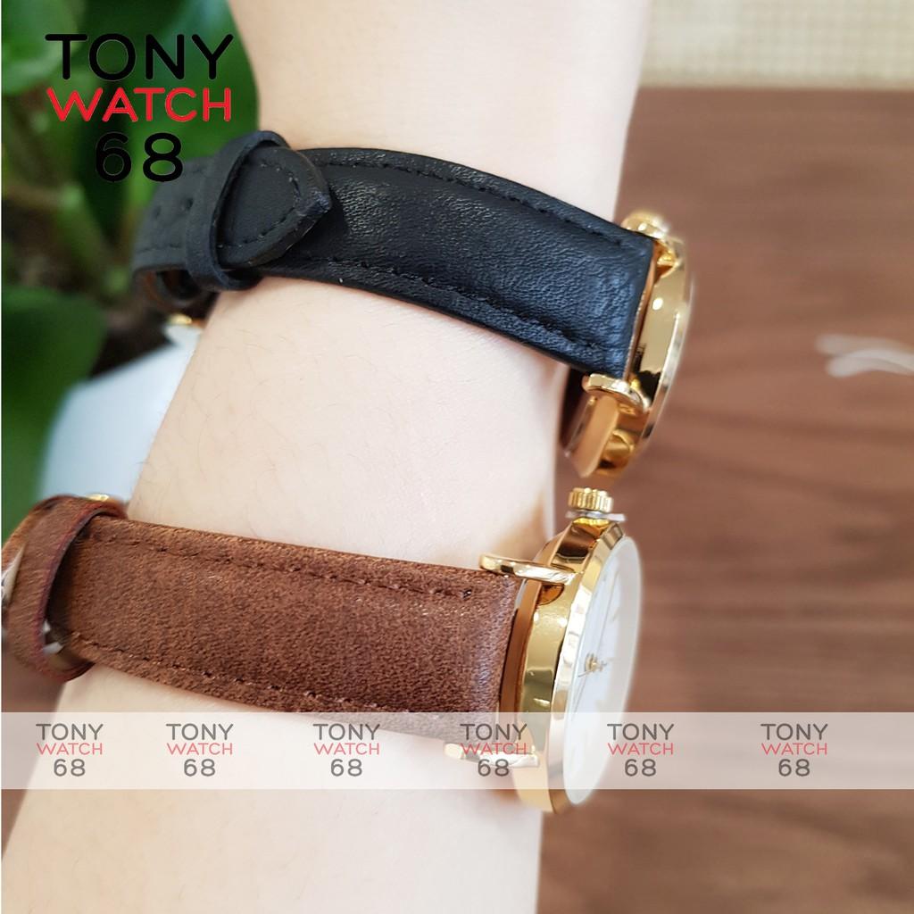 Đồng hồ nữ Halei dây da nâu mặt số vạch chính hãng Tony Watch 68