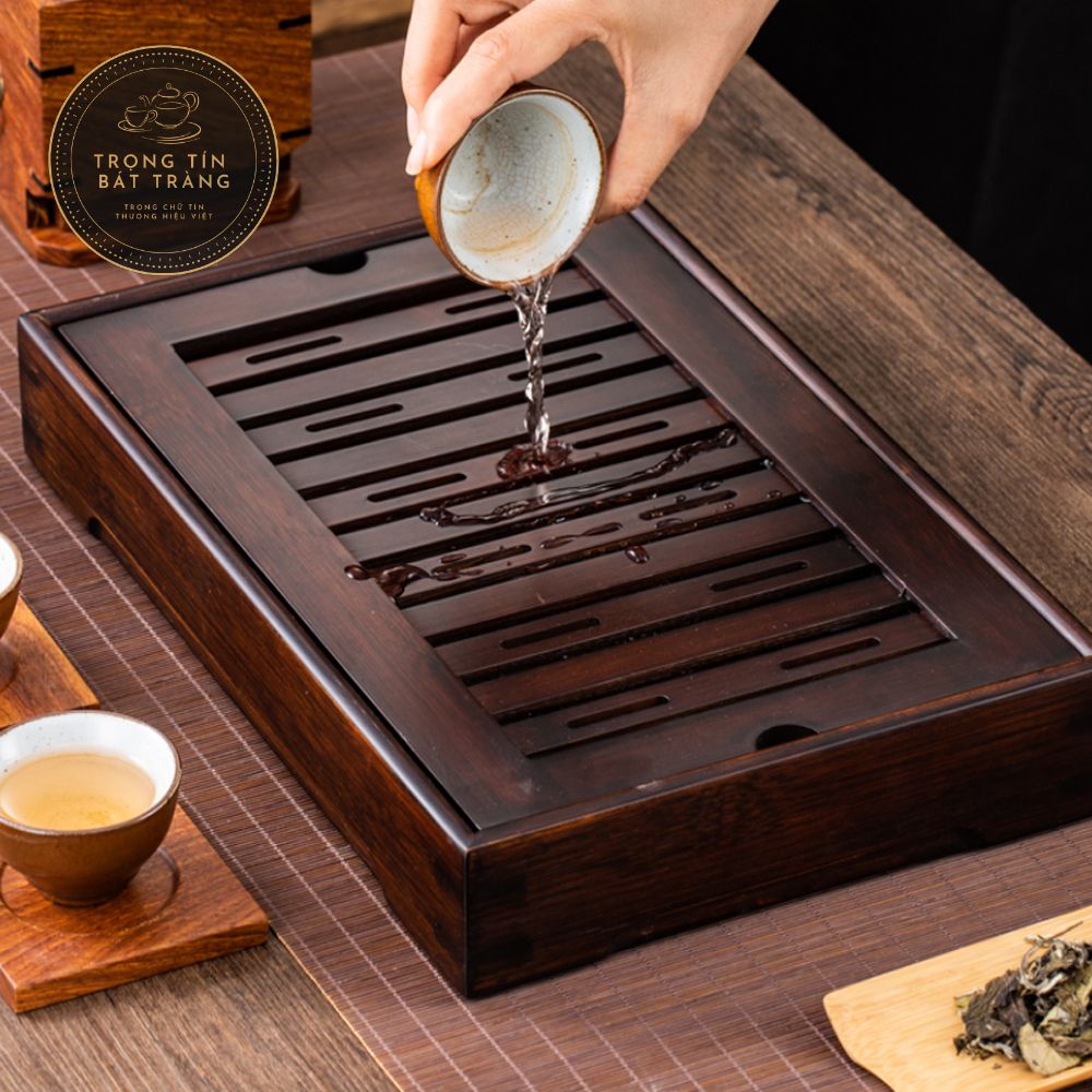 Khay Trà Đạo Tre Cao Cấp Rãnh Nước Sang Trọng Hình Chữ Nhật KT 18