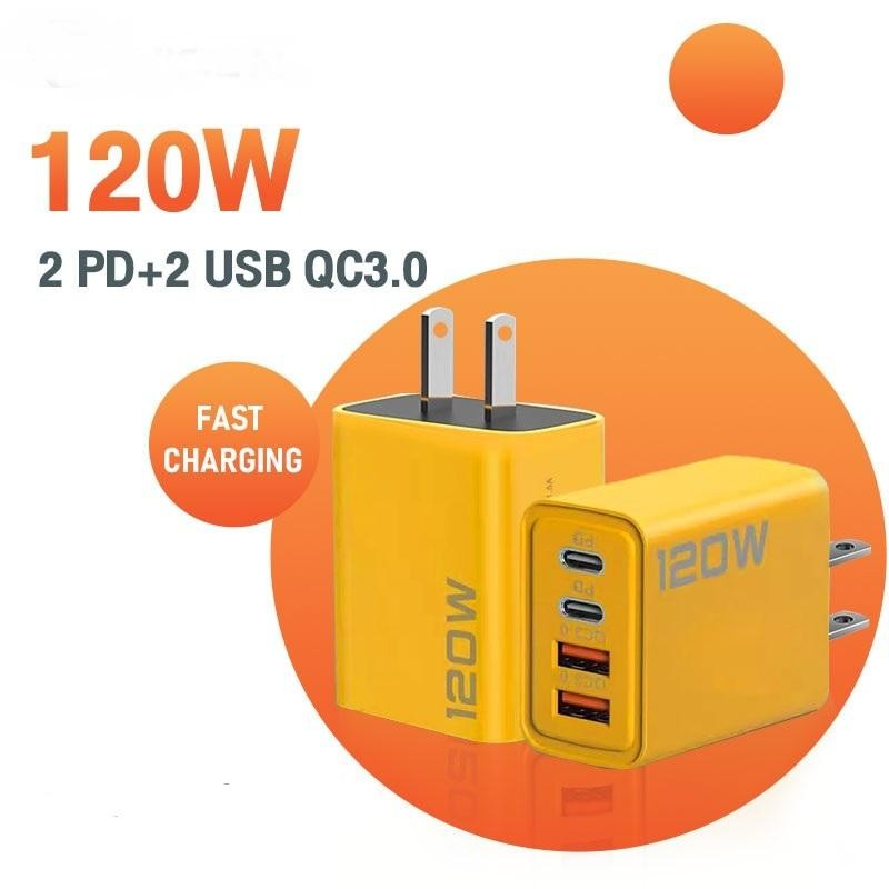 Củ Sạc Nhanh 120w đa năng gồm 2 cổng Type-C và 2 cổng USB, tặng kèm cáp 1 sạc Type C - Hàng nhập khẩu