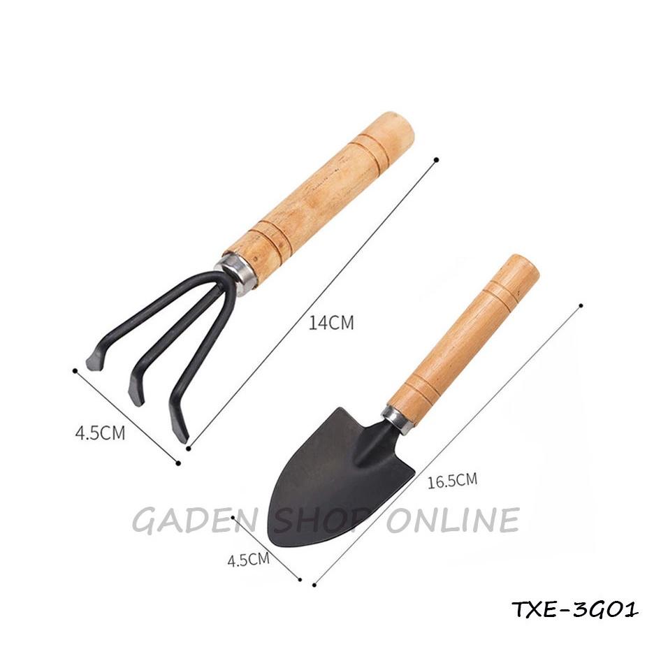 Bộ dụng cụ làm vườn 3 món cán gỗ nhỏ xinh tiện dụng cho gia đình