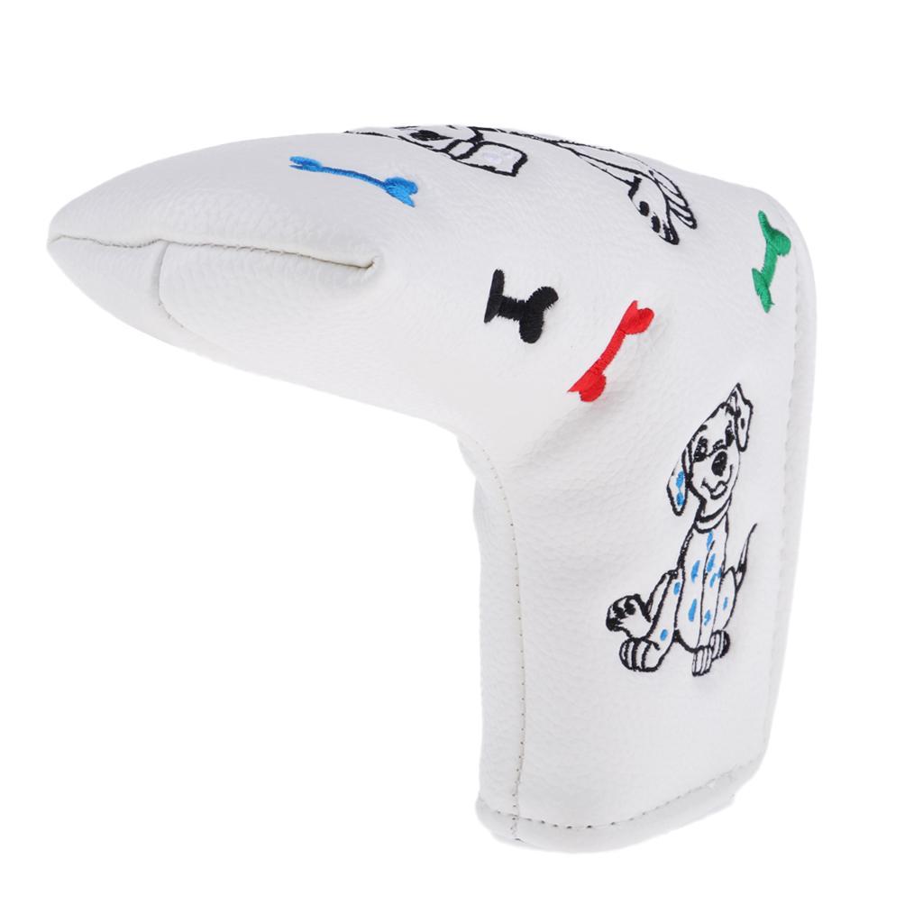 Waterproof PU Leather Golf Blade Putter Head Cover Protector White Dog