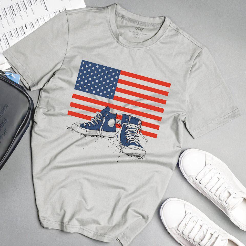 Áo phông nam cờ mỹ phong cách unisex màu xám