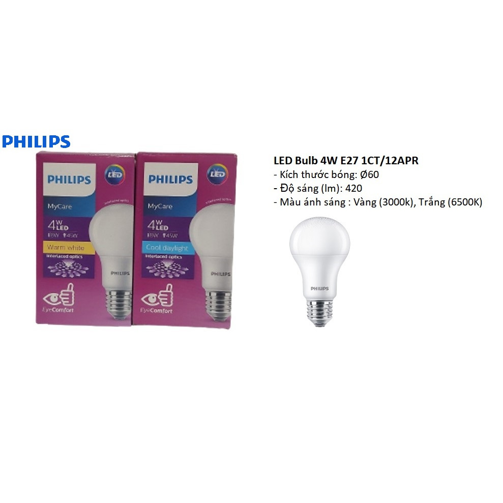 Bóng đèn PHILIPS LEDBULB Mycare A60 -Công suất (4W,6W,8W,10W,12W)