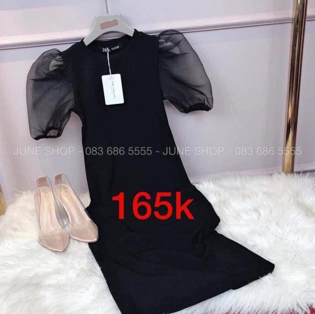 Đầm thun ôm tay voan