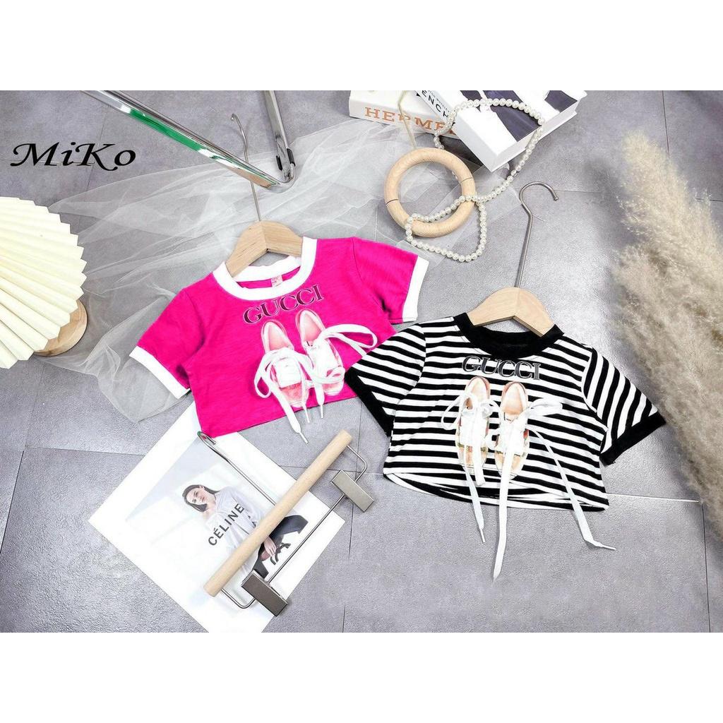 Áo thun croptop phong cách cho bé gái phối đồ hình đôi giày mẫu mới nhất từ 12-35kg chất cotton mềm mát