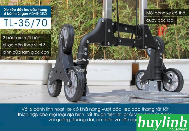 Xe kéo đẩy hàng leo cầu thang rút gọn Advindeq TL-35/70 - Tải trọng 35 - 70kg - Hàng chính hãng