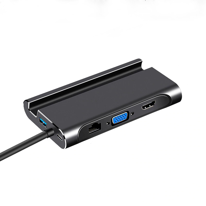 Hub USB-C 7 in 1 kiêm dock HDMI+VGA+LAN+USB-A 3.0 x 3 và PD