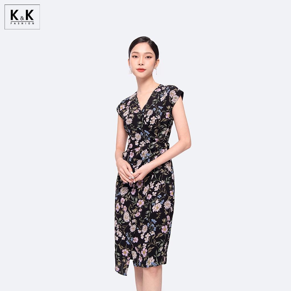 Đầm Quấn Wrap Dress Họa Tiết Hoa Cổ Tim K&amp;K Fashion KK120-02 Chất Liệu Xốp Thái