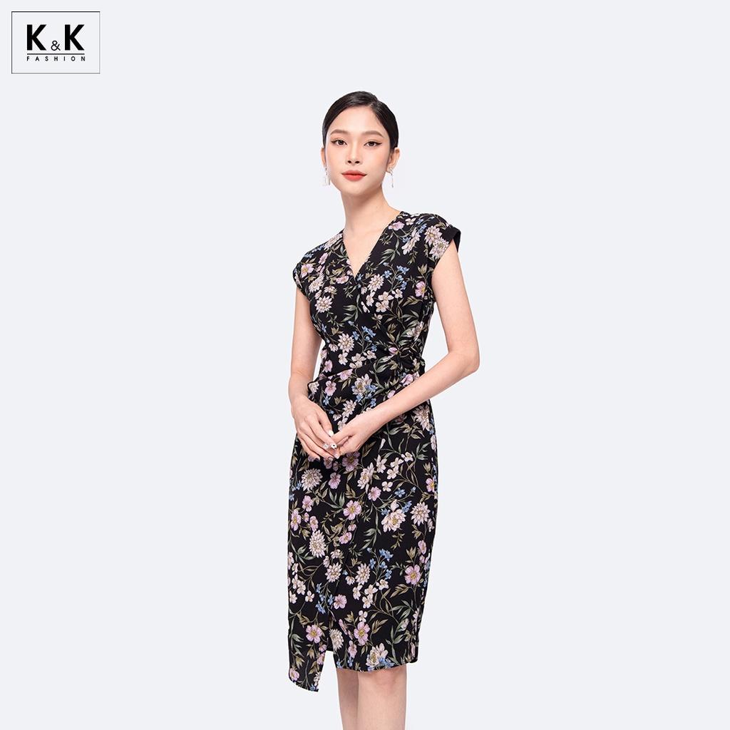 Đầm Quấn Wrap Dress Họa Tiết Hoa Cổ Tim K&K Fashion KK120-02 Chất Liệu Xốp Thái