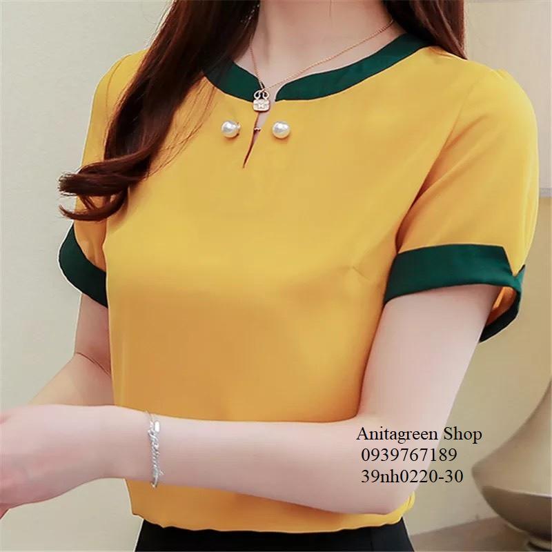 Tk14-0220-SƠ MI VIỀN MÀU TAY NGẮN