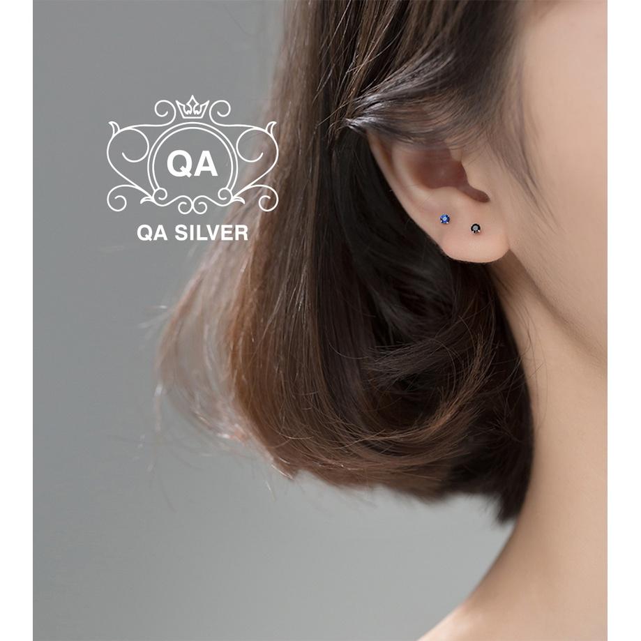 Bông tai bạc 925 nụ đá nhỏ nam nữ 4 chấu khuyên mini trắng đen xanh S925 MINIMAL Silver Earrings QA SILVER EA200603