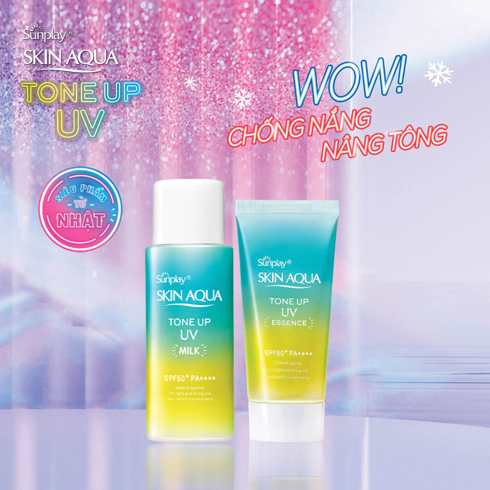 Kem chống nắng nâng tông Skin Aqua Tone up Mint Green cho da trắng có khuyết điểm đỏ, dạng sữa Sunplay Skin Aqua Tone Up UV Milk Mint Green SPF 50+ PA++++ 50g