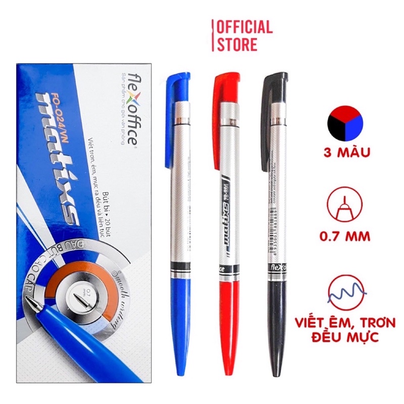 Hộp 20 bút bi Thiên Long FO-024 mực xanh ngòi 0.7mm