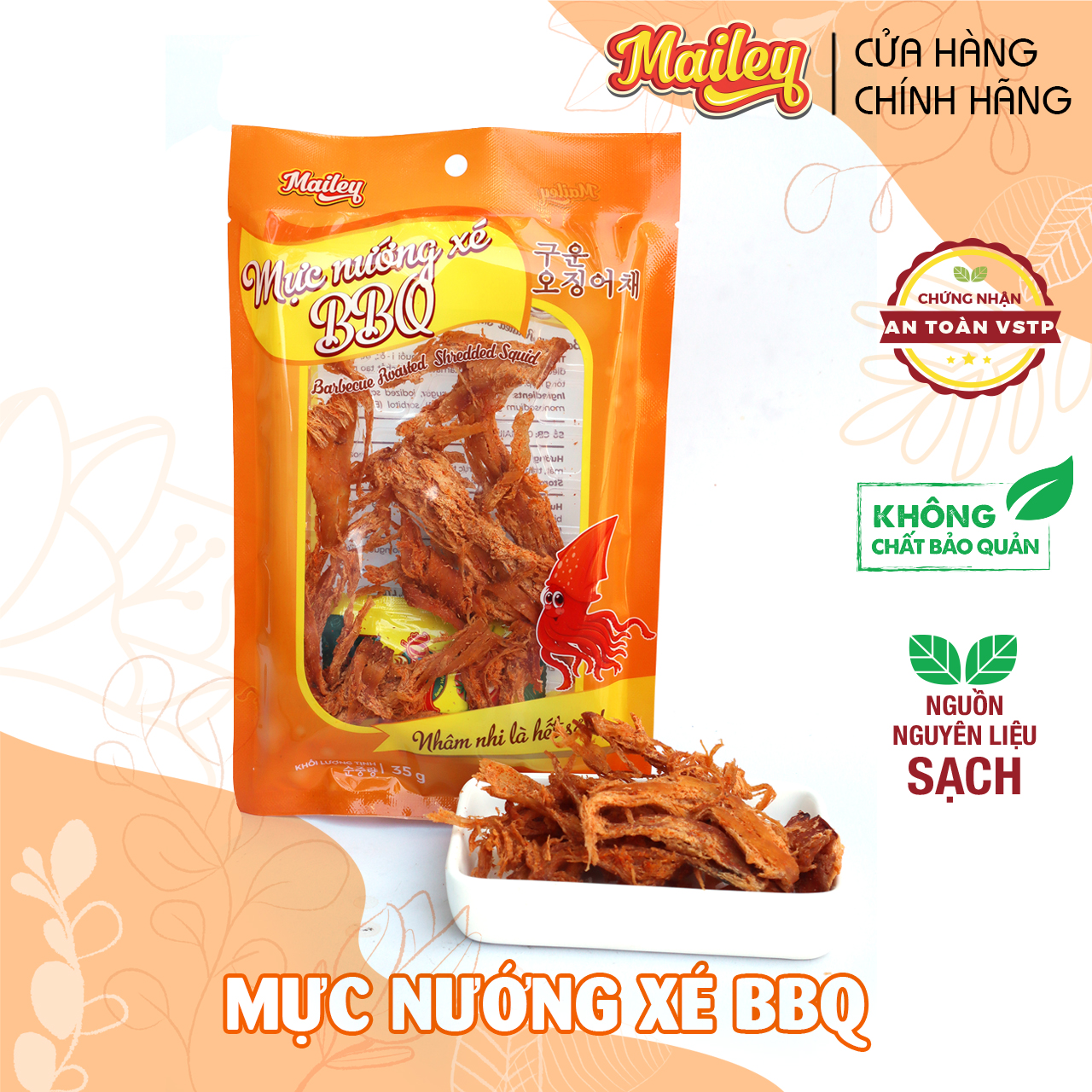 Mực nướng xé BBQ ăn liền MAILEY gói 35G