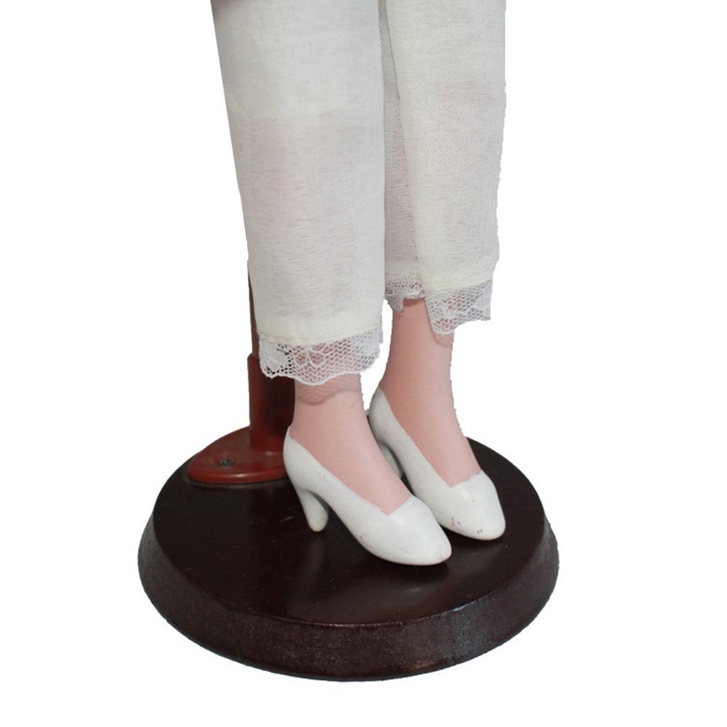 40cm Classical Porcelain  Standing Figure Beige Long Dress Decor