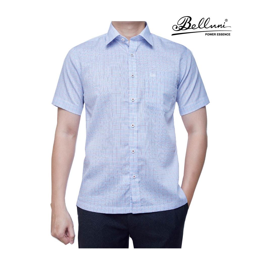 Áo sơ mi nam ngắn tay BELLUNI LUXURY chất 100% Cotton cao cấp kẻ ô xanh sọc đỏ - ABN.CM.BE.211.R6