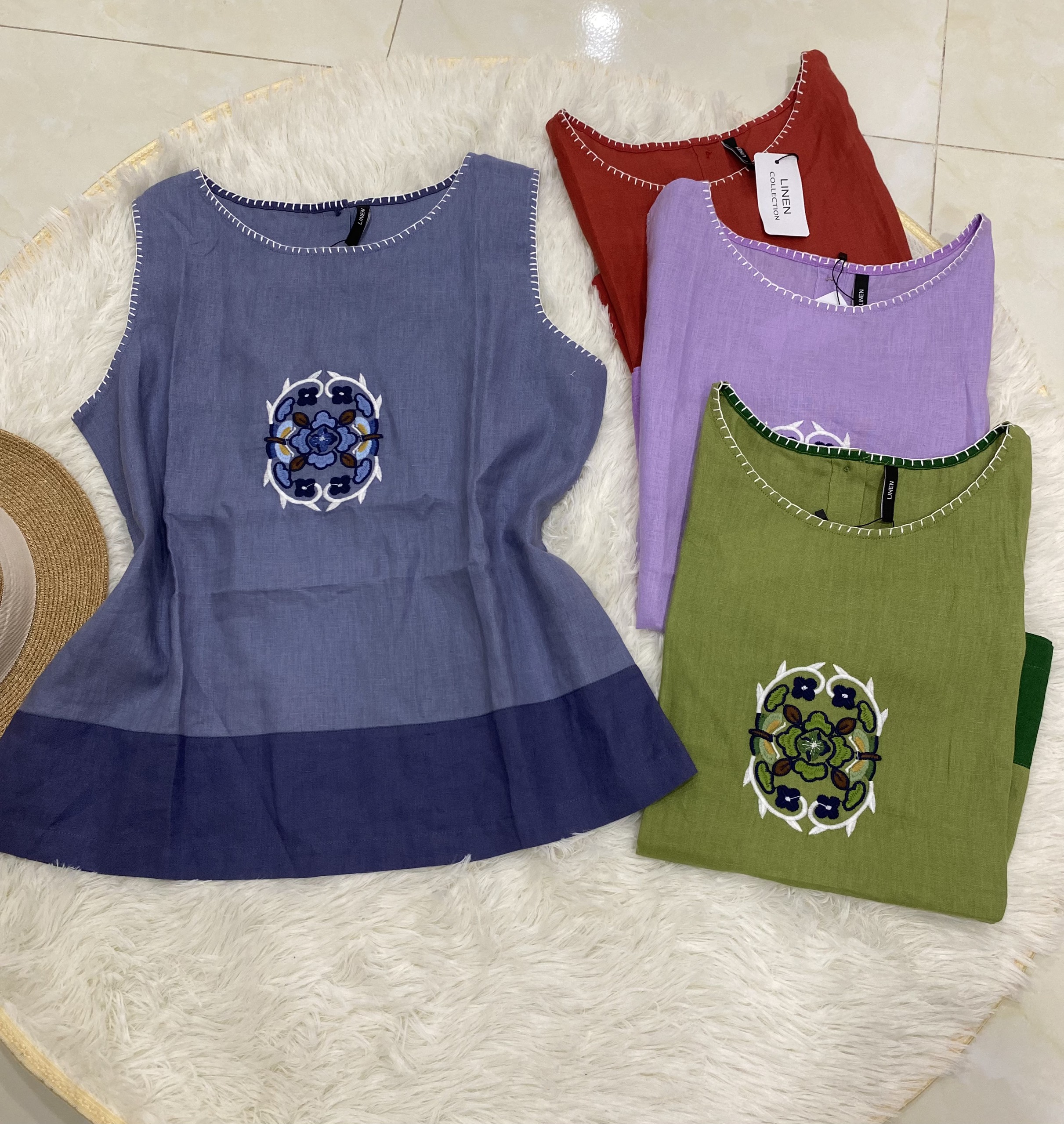 ÁO LINEN PHỐI MÀU THÊU HỌA TIẾT