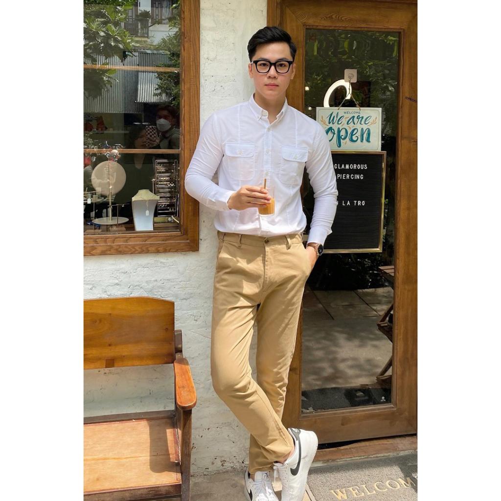 Áo Sơ Mi Nam Dài Tay Trơn BY COTTON Pocket White Mix