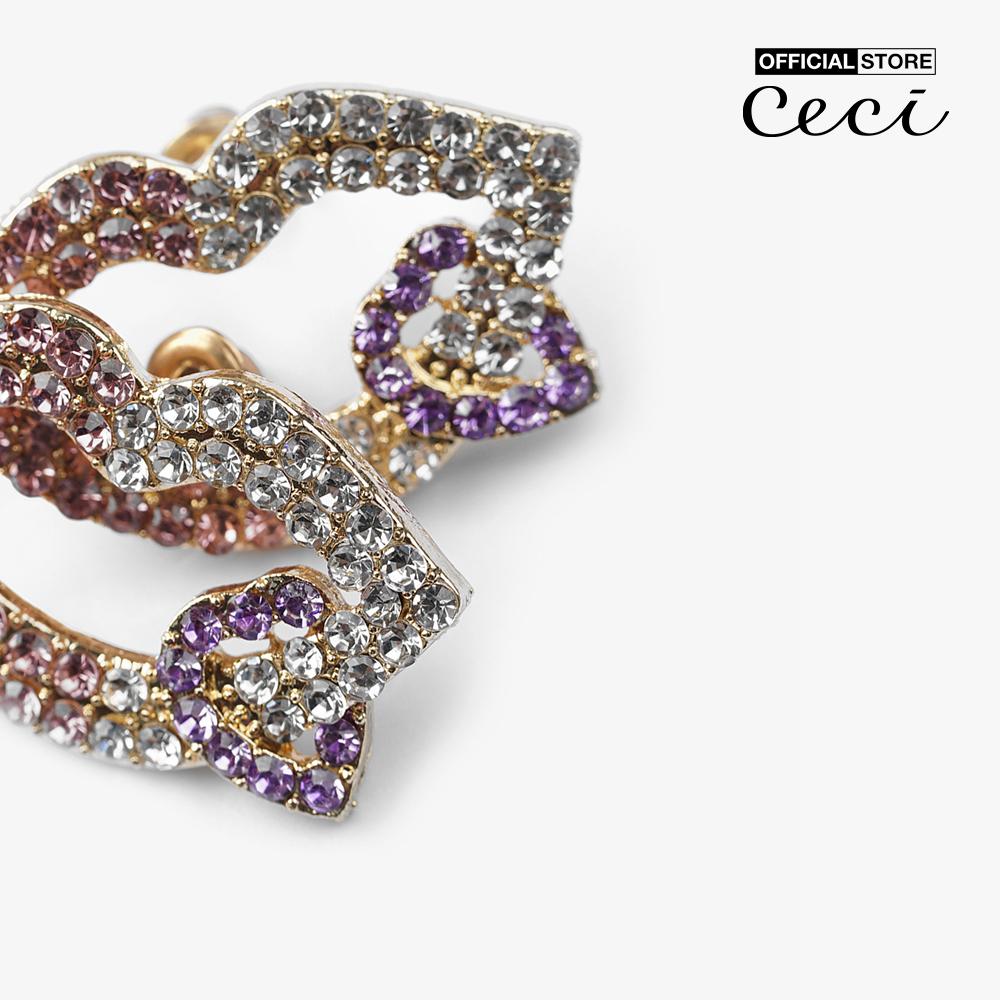CECI - Khuyên tai nữ xỏ lỗ hình đôi môi đính đá độc đáo CC1-09000088-19