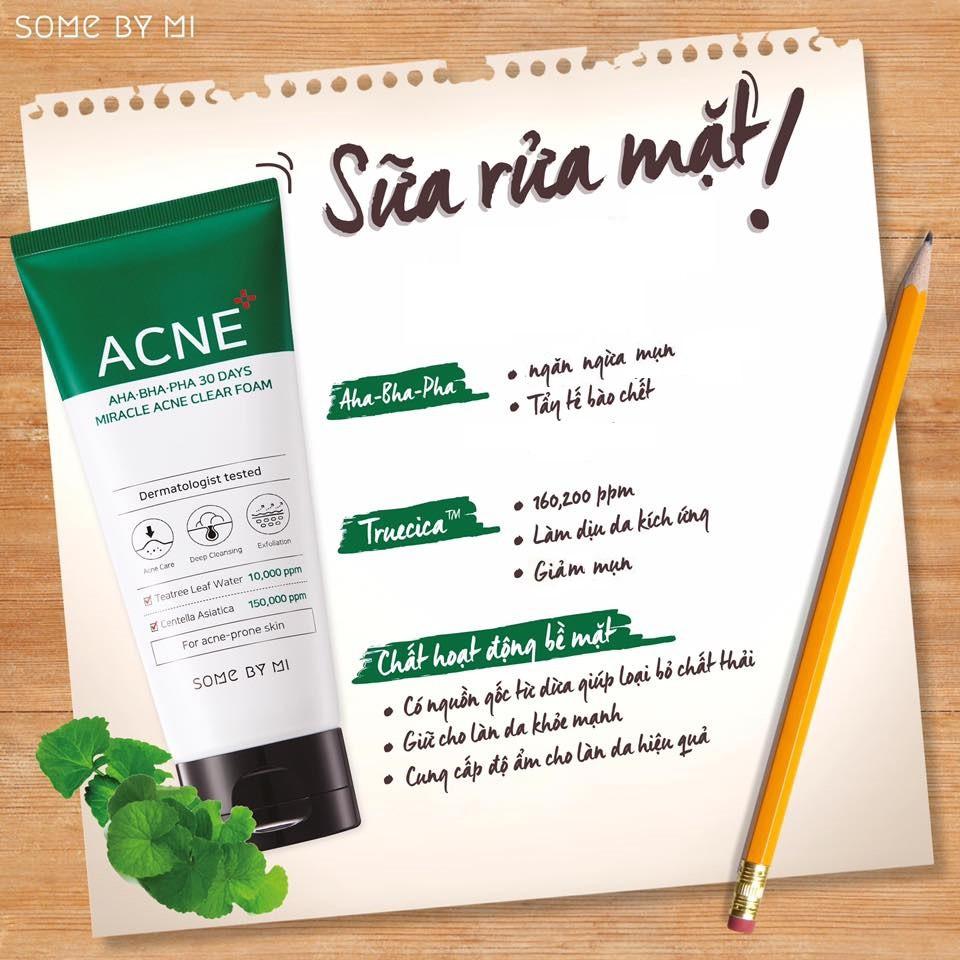 Sữa Rửa Mặt Cho Da Mụn Some By Mi AHA-BHA-PHA 30 Days Miracle Acne Clear Foam 100ml