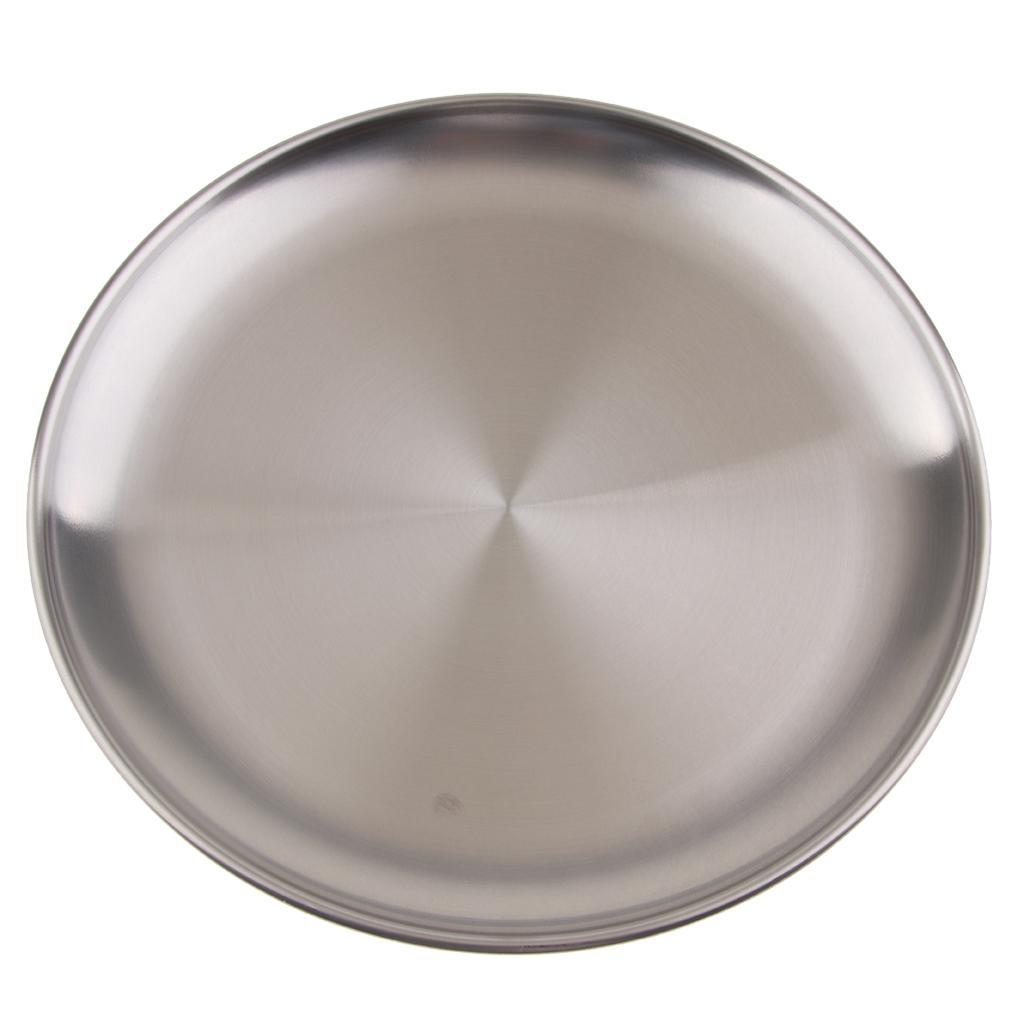 2Pcs Stainless Steel Round Plate Camping Serving Tray Dish Plate Kitchen