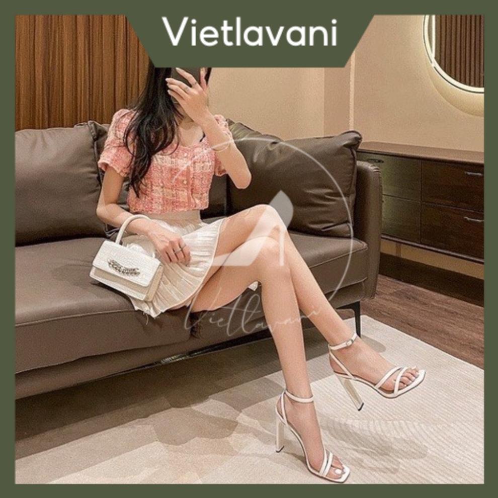 Hot 2023 Giày sandal nữ mã S49 mũi vuông cao 9cm gót dẹp hàng đẹp sang chảnh trend 2022 có 2 màu trắng và đen