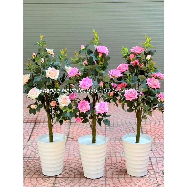 Cây hoa hồng giả 120cm Decor nhà cửa, văn phòng, hàng quán