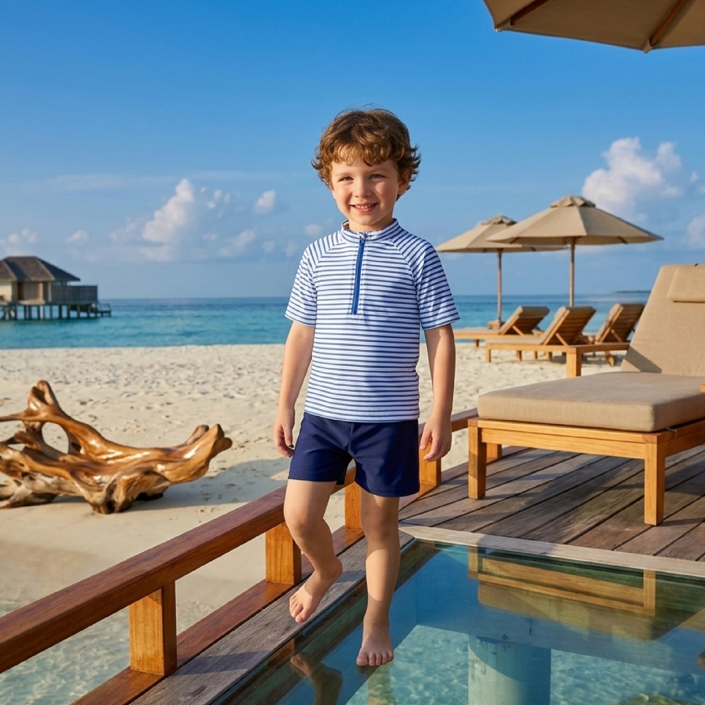 Bộ đồ bơi bé trai Bigfox Miss Meow khóa kéo mẫu áo rời, quần rời tay ngắn size đại trẻ em 11-35kg