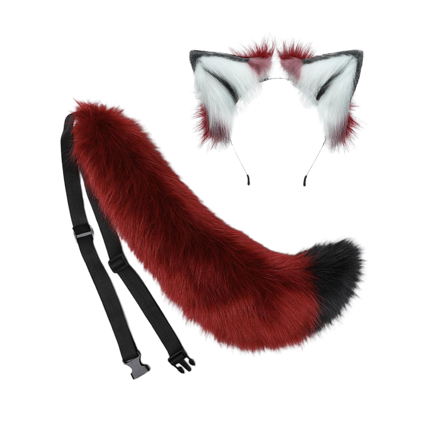 Plush Wolf Ears and Tail Set Lolita Cosplay for Stage Shows Dress up Props