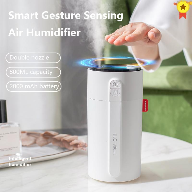 800ML Đôi Xịt Phun Sương Tạo Độ Ẩm Siêu Âm Thông Minh Tay Cảm Ứng Tinh Máy Khuếch Tán Tinh Dầu LED Phun Sương Tạo Máy Tạo Độ Ẩm Không Khí