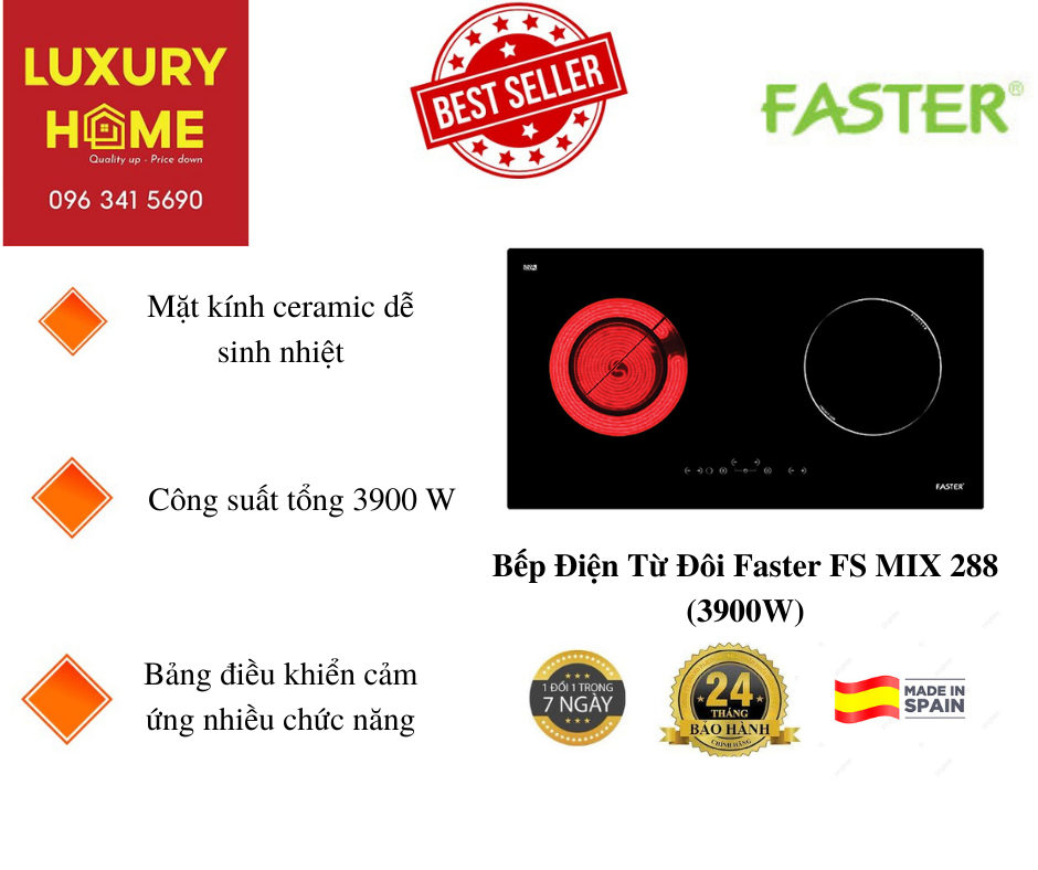 Bếp Điện Từ Đôi Faster FS MIX 288 (3900W) - Hàng chính hãng