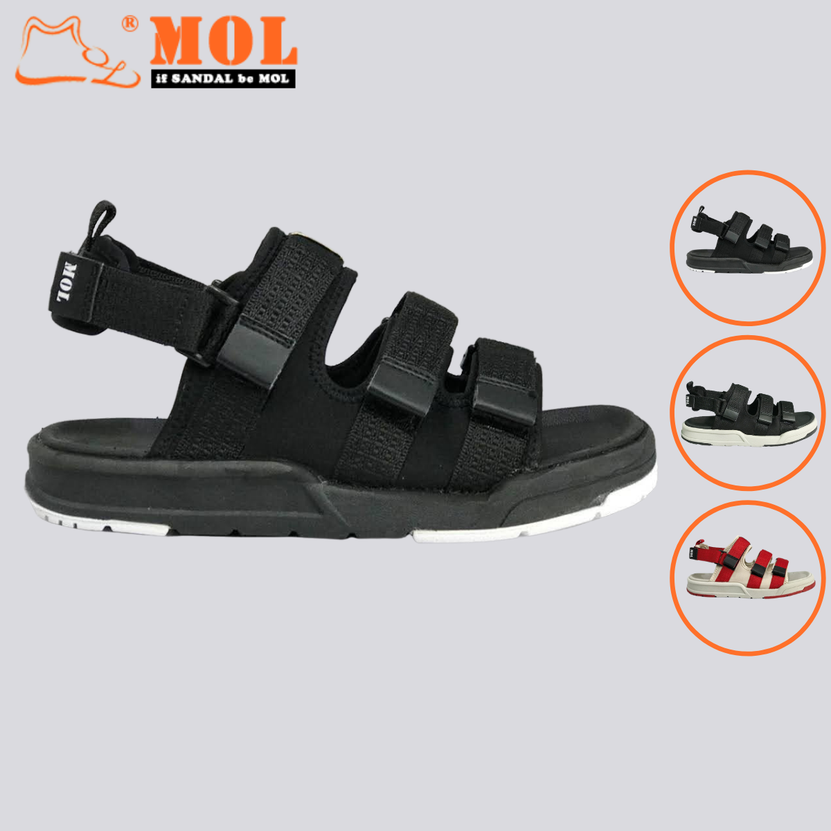 Giày sandal unisex nam nữ 3 quai ngang vải dù có quai hậu tháo rời hiệu MOL mang đi học du lịch MS1802B