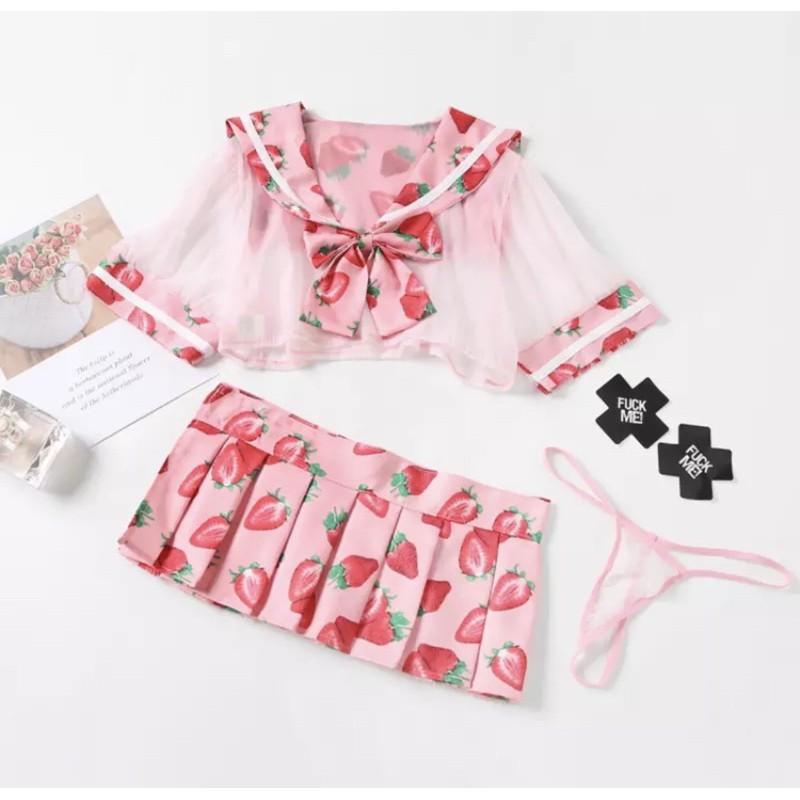 Set Học Sinh Dâu Tây Xinh. SHIP HỎA TỐC TPHCM. Đồ Ngủ Cosplay Sexy. ThaoBonita T058