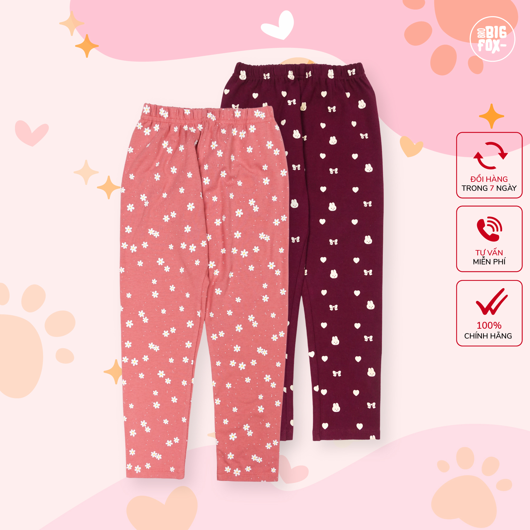 Quần thun dài bé gái Bigfox Miss Meow vải thun co giãn mặc nhà thu đông size đại trẻ em 3-11 tuổi