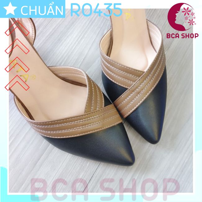 Giày cao gót nữ 6p RO435 ROSATA tại BCASHOP đế vuông mũi nhọn phối màu thời trang và sành điệu - đen phối nâu