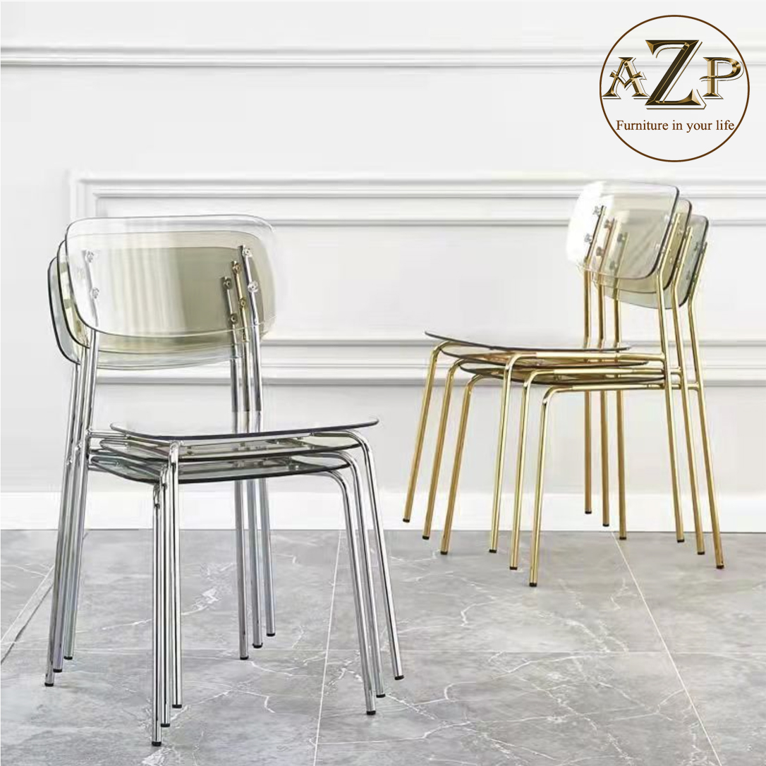 Ghế Ăn, Ghế Cafe, Ghế Thư Giãn Nhựa Trong Suốt Arcylic, Khung Thép Mạ Chrome Thời Trang / xếp chồng tiện lợi GA-PC601